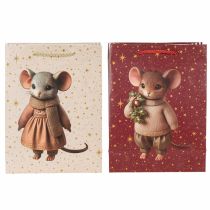 Product Gift bag with mouse motif and stars for Christmas, 24cm, 2 pieces