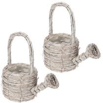 Product Decorative watering can in a tasteful woven design for elegant home decor, 26cm