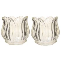 Product Glass tealight holder tulip tealight glass clear Ø7cm H7cm 2pcs