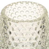 Product Glass tealight holder with base dots and grooves H15cm 2pcs