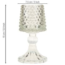 Product Glass tealight holder with base dots and grooves H15cm 2pcs