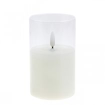 LED candle in glass with flame effect, indoor candle warm white, LED with timer, battery operated Ø7.5 H12.5cm