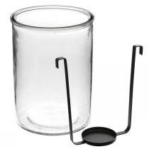 Product Lantern glass with tea light holder black metal Ø13.5×H20cm