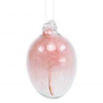 Glass egg with feathers assorted 6cm 6pcs