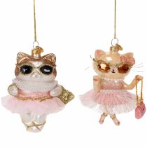 Product Cat glass ornaments with tutu as Christmas tree decorations 11cm 2pcs