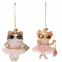 Product Cat glass ornaments with tutu as Christmas tree decorations 11cm 2pcs
