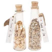 Product Glass bottle decoration with shells and pendant, maritime table decoration, 17cm, 2 pieces