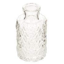Product Mini glass vase with diamond pattern, small table vase, bottle, transparent, 9cm, 6 pieces