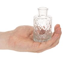 Product Mini glass vase with diamond pattern, small table vase, bottle, transparent, 9cm, 6 pieces