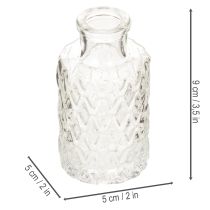 Product Mini glass vase with diamond pattern, small table vase, bottle, transparent, 9cm, 6 pieces