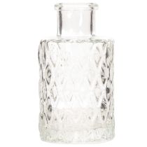 Product Mini glass vase with diamond pattern, small table vase, bottle, transparent, 9cm, 6 pieces
