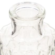 Product Mini glass vase with diamond pattern, small table vase, bottle, transparent, 9cm, 6 pieces