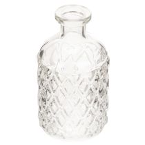 Product Glass bottle with diamond pattern, decorative bottle, vase, small, 13cm, 6 pieces