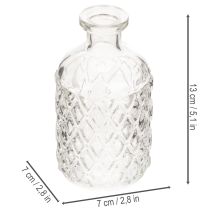 Product Glass bottle with diamond pattern, decorative bottle, vase, small, 13cm, 6 pieces