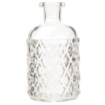 Product Glass bottle with diamond pattern, decorative bottle, vase, small, 13cm, 6 pieces