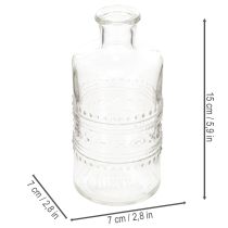 Product Glass bottle with pattern, cylindrical, clear, decorative vase, 15cm, 6 pieces