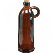 Glass bottle vintage with cork and handle brown Ø7.5 cm H22cm