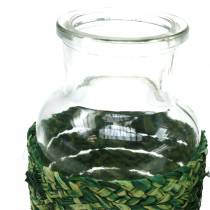 Glass bottle with raffia green H12.5cm 3pcs