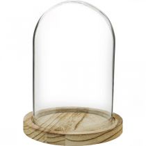 Decorative bell, glass dome with wooden plate, table decoration H16cm Ø12.5cm