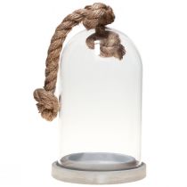 Product Glass bell with concrete look plate and rope Ø17cm H28cm