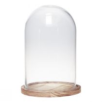Product Glass bell with wooden plate glass decoration Ø17cm H25cm