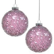 Christmas tree decorations glass ball purple sequins Ø8cm 4pcs
