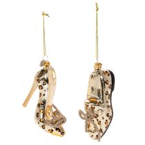Product Glass shoe ornament with leopard print Christmas tree decoration 13cm 2pcs