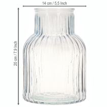 Product Flower vase with grooves glass vase in blue Ø13.5cm H20cm