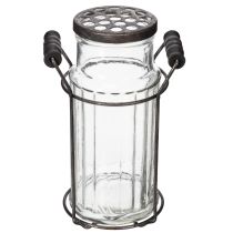 Product Glass bottle in a metal basket, ideal for decorative accents in the living room, 20cm