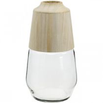 Glass vase with wooden decorative vase flower vase clear H30cm