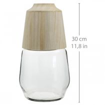 Product Glass vase with wooden decorative vase flower vase clear H30cm