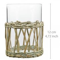 Product Glass vase cylinder braided grass table decoration glass Ø8cm H12cm