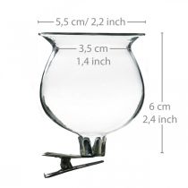 Glass vase bell with clip clear Ø5.5cm H6cm 4pcs
