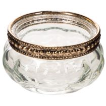 Product Glass tealight holders with decorative metal rim, 6cm, 4 pieces