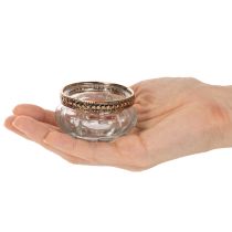Product Glass tealight holders with decorative metal rim, 6cm, 4 pieces