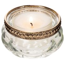 Product Glass tealight holders with decorative metal rim, 6cm, 4 pieces