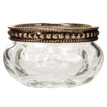 Product Glass tealight holders with decorative metal rim, 6cm, 4 pieces
