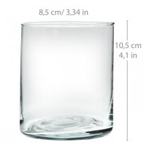 Round glass vase, clear glass cylinder Ø9cm H10.5cm