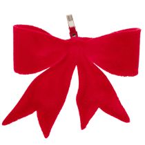 Product Decorative red bow with clip. Versatile Christmas decoration. 11cm, 4 pieces.