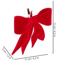 Product Decorative red bow with clip. Versatile Christmas decoration. 11cm, 4 pieces.