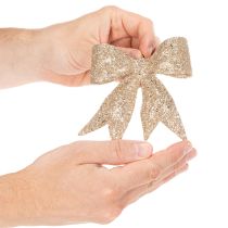 Product Glitter bow, decorative bow, gold with clip, 11cm, 4 pieces