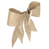 Product Glitter bow, decorative bow, gold with clip, 11cm, 4 pieces
