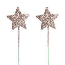 Glitter star on wire 4cm L23cm light gold