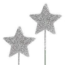Glitter star silver 5cm on wire L22cm 48pcs