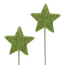 Glitter stars on wire green 5cm 48pcs