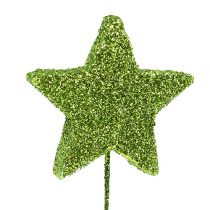 Glitter stars on wire green 5cm 48pcs