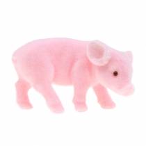 Lucky pig pink flocked 9cm 6pcs