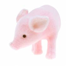Lucky pig pink flocked 9cm 6pcs
