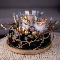 Product Gold rabbit sitting gold colored terracotta with feathers H20cm 2pcs