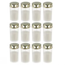 Product Grave candles, white and gold, Ø5.5cm, H11.5cm, 24 hours, 12 pieces